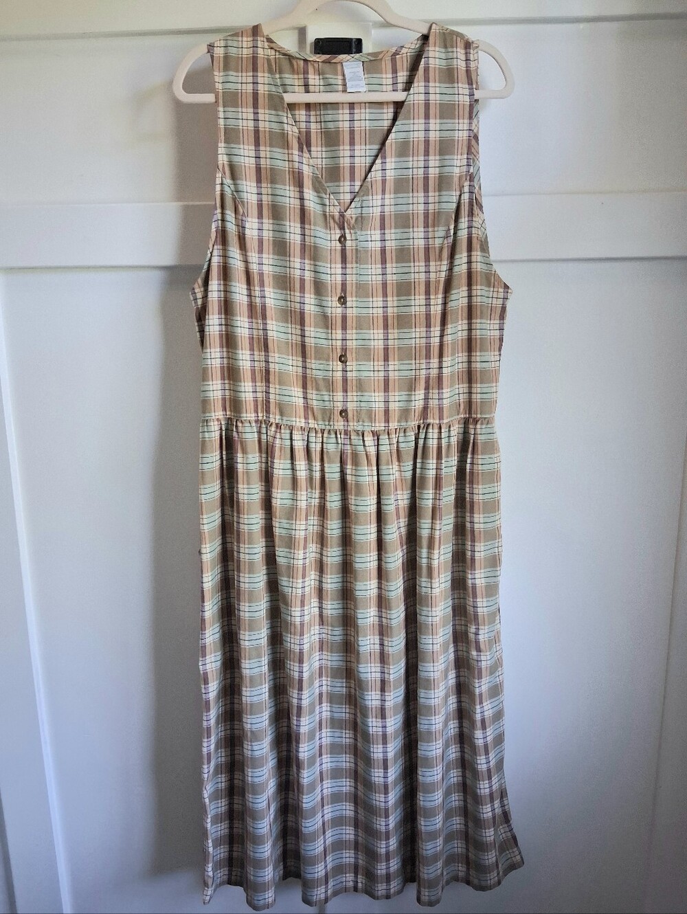 Lands' End Plaid Sleeveless Cotton Maxi Dress | Cottagecore Preppy Medium